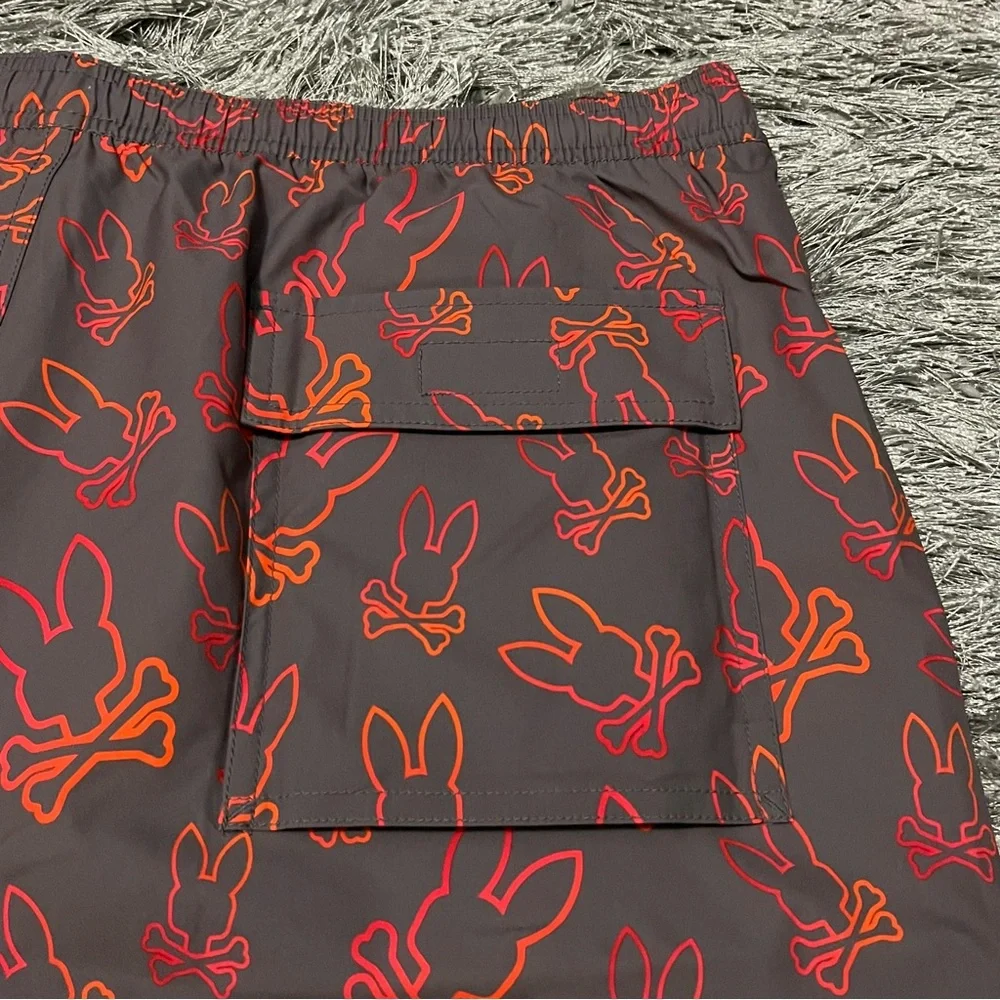 PSYCHO BUNNY Men's Red Sheldon All Over Print Swim Trunk - Picture 5 of 6